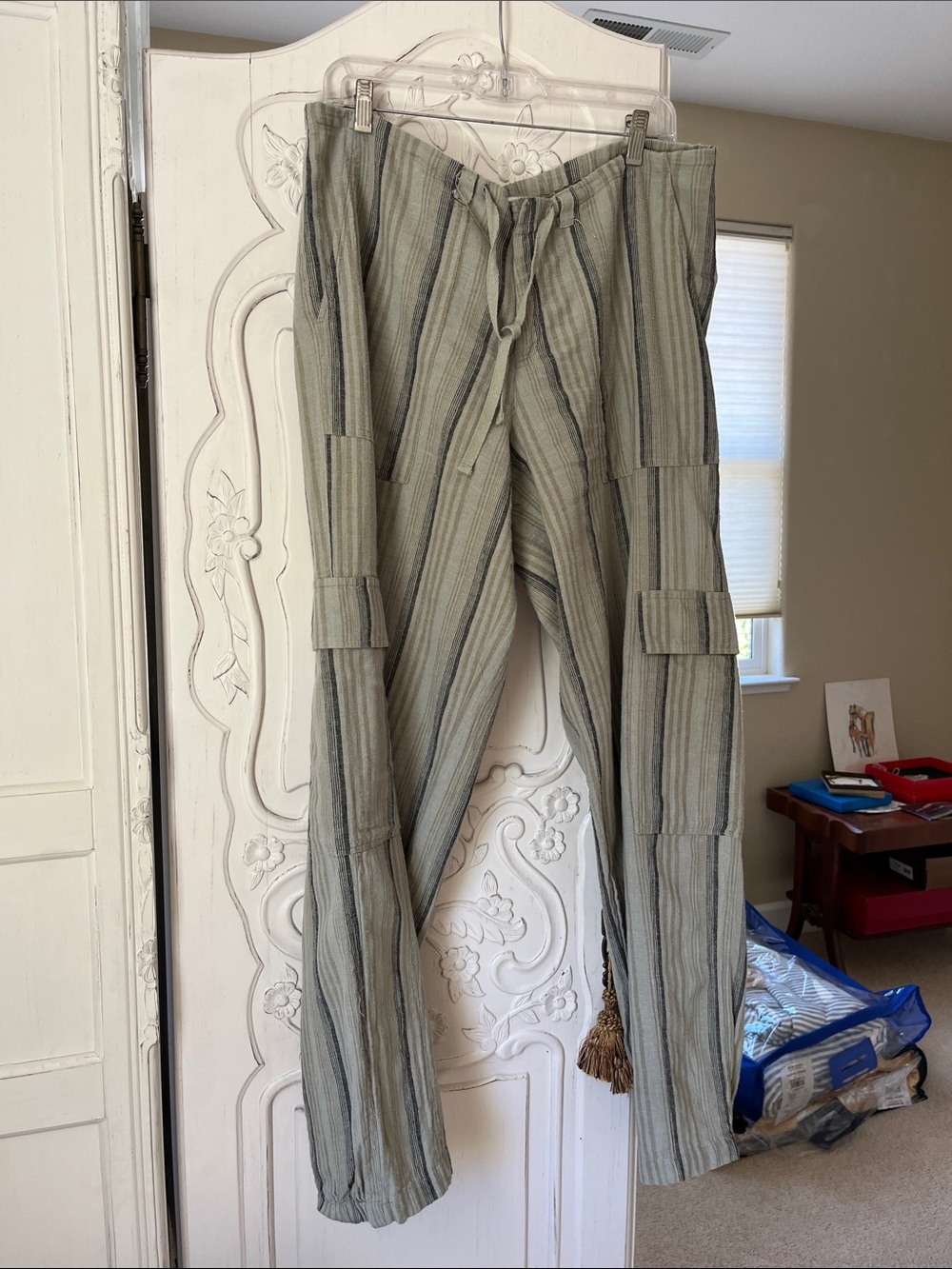 BDG Striped Sage Green Drawstring Cargo Pants